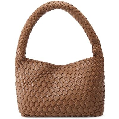 NOBLIFE Gewebte Tasche für Damen, kleine vegane Leder Sommer Strand Geldbörse und Reisehandtaschen Damen Retro Chic Schultertaschen, Braun, Small NOBLIFE Gewebte Tasche für Damen, kleine vegane Leder Sommer Strand Geldbörse und Reisehandtaschen Damen Retro Chic Schultertaschen, Braun, Small