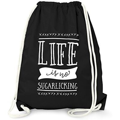 MoonWorks witziger Turnbeutel Life is no sugarlicking Sprüche Spruch Turn-Beutel Tasche Jutebeutel Gymbag Schwarz unisize MoonWorks witziger Turnbeutel Life is no sugarlicking Sprüche Spruch Turn-Beutel Tasche Jutebeutel Gymbag Schwarz unisize