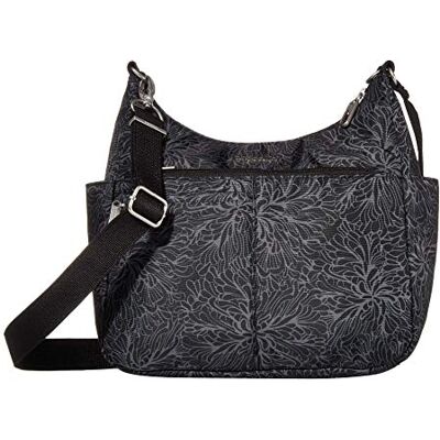 Baggallini Damen Securtex Umhängetasche mit Diebstahlschutz Crossbody, Midnight Blossom Print Baggallini Damen Securtex Umhängetasche mit Diebstahlschutz Crossbody, Midnight Blossom Print