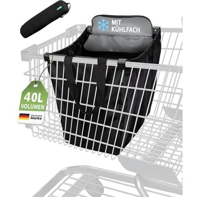 COTTARA ® Einkaufstasche für Einkaufswagen mit Kühlfach – isoliert, Schwarz Inkl Einkaufschip Faltbare Einkaufswagentasche zum einhängen mit Kühlfunktion – Ideale Tasche für Einkaufswagen und Shopper COTTARA ® Einkaufstasche für Einkaufswagen mit Kühlfach – isoliert, Schwarz Inkl Einkaufschip Faltbare Einkaufswagentasche zum einhängen mit Kühlfunktion – Ideale Tasche für Einkaufswagen und Shopper