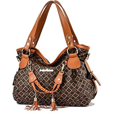 NICOLE & DORIS Handtasche Damen Retro Schultertasche Weiche PU Leder Retro Shopper Tasche Hobo Henkeltasche Groß Umhängetasche Bedruckte Tragetasche für Alltag, Schule,Reise Blume Braun NICOLE & DORIS Handtasche Damen Retro Schultertasche Weiche PU Leder Retro Shopper Tasche Hobo Henkeltasche Groß Umhängetasche Bedruckte Tragetasche für Alltag, Schule,Reise Blume Braun