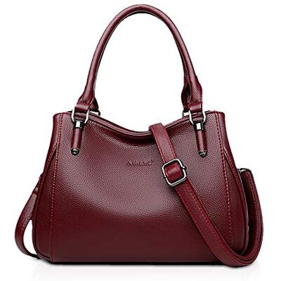 NICOLE & DORIS Damen Handtasche Frauen Stilvolle Schulterbeutel Elegante Umhängetasche PU Leder Schultertasche Top Griff Satchel Shopper Tote Henkeltasche Rotwein NICOLE & DORIS Damen Handtasche Frauen Stilvolle Schulterbeutel Elegante Umhängetasche PU Leder Schultertasche Top Griff Satchel Shopper Tote Henkeltasche Rotwein