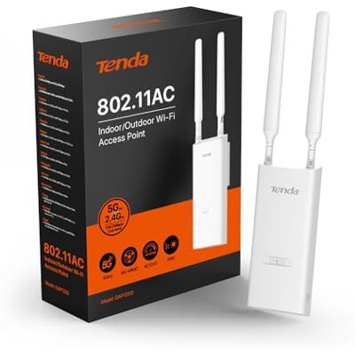Tenda Outdoor Access Point PoE Gigabit WLAN AP für Außenbereich & Garten AC1200 Dualband 2,4 & 5 GHz, IP65 Wasserfest, 802.3af & 24V Passives PoE, inkl. PoE-Injektor (OAP1200) Tenda Outdoor Access Point PoE Gigabit WLAN AP für Außenbereich & Garten AC1200 Dualband 2,4 & 5 GHz, IP65 Wasserfest, 802.3af & 24V Passives PoE, inkl. PoE-Injektor (OAP1200)