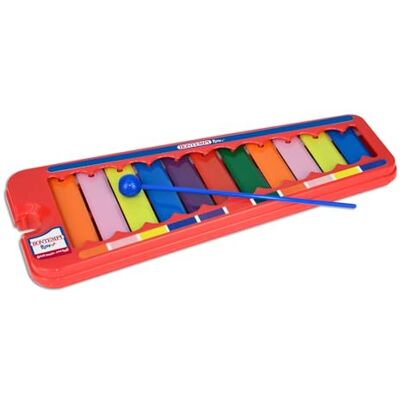 Bontempi Buntes Xylophon, Metallophon 11 Metallplatten Farbige Noten Sol-Do mit Schlägel, 31x12.5x2 cm Bontempi Buntes Xylophon, Metallophon 11 Metallplatten Farbige Noten Sol-Do mit Schlägel, 31x12.5x2 cm
