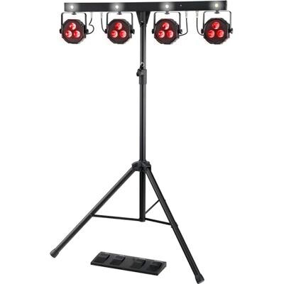 Showlite LB-4390 LED Licht Komplettanlage RGB, mit Wireless Fußschalter (Tri-LED PAR Spots, weiße Strobe-Spots, DMX512, Funk-Fußpedal, LCD-Display, Mikrofon, T-Bar, Stativ, Taschen) Showlite LB-4390 LED Licht Komplettanlage RGB, mit Wireless Fußschalter (Tri-LED PAR Spots, weiße Strobe-Spots, DMX512, Funk-Fußpedal, LCD-Display, Mikrofon, T-Bar, Stativ, Taschen)