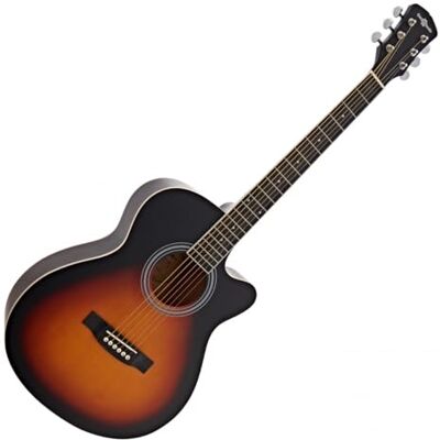 Gear4Music Single-Cutaway-Akustikgitarre von , Sunburst Lindenholzkonstruktion für hellen, ausgewogenen Ton, bequemer C-Hals, Cutaway für vollen Griffbrettzugang Gear4Music Single-Cutaway-Akustikgitarre von , Sunburst Lindenholzkonstruktion für hellen, ausgewogenen Ton, bequemer C-Hals, Cutaway für vollen Griffbrettzugang