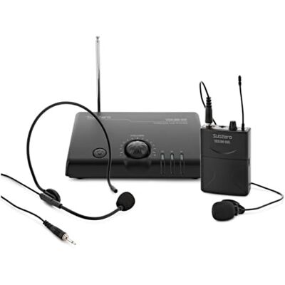 SubZero VHF-Funkmikrofonsystem mit Headset und Lavaliermikrofon Headset- und Lavalier-Mikros für Vielseitigkeit, 6 Stunden Akkulaufzeit, 50m-Reichweite, Bodypack mit Integriertem Clip SubZero VHF-Funkmikrofonsystem mit Headset und Lavaliermikrofon Headset- und Lavalier-Mikros für Vielseitigkeit, 6 Stunden Akkulaufzeit, 50m-Reichweite, Bodypack mit Integriertem Clip