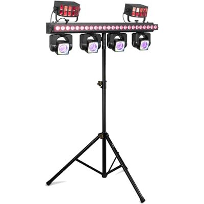 Beamz ShowBar GO Ultra – 4x 40W RGBW Moving Heads mit LED-Ring-Effekt, LED Bar & 2 Derby Effekte, DMX 21/68 CH, 540° Pan, 180° Tilt, mit Lichtstativ für DJ und Bühne – Schwarz Beamz ShowBar GO Ultra – 4x 40W RGBW Moving Heads mit LED-Ring-Effekt, LED Bar & 2 Derby Effekte, DMX 21/68 CH, 540° Pan, 180° Tilt, mit Lichtstativ für DJ und Bühne – Schwarz
