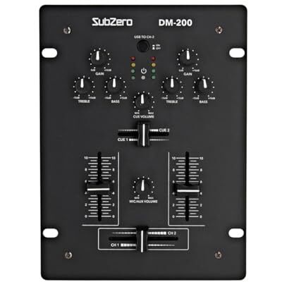 SubZero 2-Kanal DJ-Mixer mit Crossfader und USB DM-200 Kompakter Zweikanal-Mixer, praktischer Crossfader für sanfte Übergänge, USB-Anschluss für Aufnahme SubZero 2-Kanal DJ-Mixer mit Crossfader und USB DM-200 Kompakter Zweikanal-Mixer, praktischer Crossfader für sanfte Übergänge, USB-Anschluss für Aufnahme