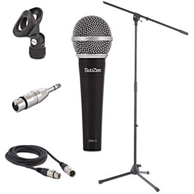 SubZero Dynamisches Gesangsmikrofon mit Stativ und XLR-Kabel Ultimatives Dynamisches Gesangsmikrofon für Bühne und Studio, Nierencharakteristik, Stativ und Kabel Inklusive SubZero Dynamisches Gesangsmikrofon mit Stativ und XLR-Kabel Ultimatives Dynamisches Gesangsmikrofon für Bühne und Studio, Nierencharakteristik, Stativ und Kabel Inklusive