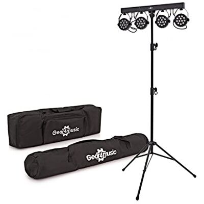 Gear4Music DJ Lights Mini Par Can Stage Lighting System von 48W Für Partys, Events und Bühnen, 4 PAR RGBW, Soundaktivierungsmodus, DMX-kompatibel, Fernbedienung und Pied en T Gear4Music DJ Lights Mini Par Can Stage Lighting System von 48W Für Partys, Events und Bühnen, 4 PAR RGBW, Soundaktivierungsmodus, DMX-kompatibel, Fernbedienung und Pied en T