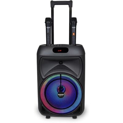Bontempi Drahtlose Akustik-Trolley-Box mit 2 Funkmikrofonen, RGB-Beleuchtung, Fernbedienung, Display, TWS-Funktion, 48x29x24 cm Bontempi Drahtlose Akustik-Trolley-Box mit 2 Funkmikrofonen, RGB-Beleuchtung, Fernbedienung, Display, TWS-Funktion, 48x29x24 cm