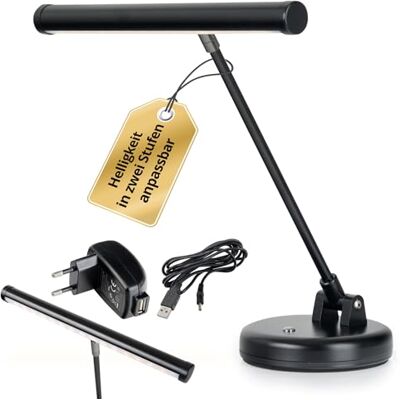 Showlite PL-1-BK-KW LED Klavierleuchte Klavierlampe mit 15 LEDs warmweißes Licht in 2 Stufen 36 cm Höhe Betrieb per USB, Netzstrom oder Batterie schwarz Showlite PL-1-BK-KW LED Klavierleuchte Klavierlampe mit 15 LEDs warmweißes Licht in 2 Stufen 36 cm Höhe Betrieb per USB, Netzstrom oder Batterie schwarz