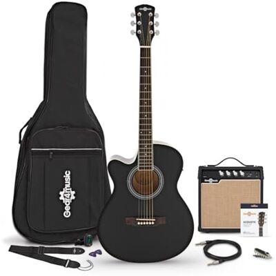 Gear4Music Single-Cutaway-E-Akustikgitarre für Linkshänder, 15W-Verstärker, Schwarz Linkshänder, Alles was ein Angehender Gitarrist Braucht, Integrierter Vorverstärker mit 3-Band-EQ, 15W-Set, Schwarz Gear4Music Single-Cutaway-E-Akustikgitarre für Linkshänder, 15W-Verstärker, Schwarz Linkshänder, Alles was ein Angehender Gitarrist Braucht, Integrierter Vorverstärker mit 3-Band-EQ, 15W-Set, Schwarz