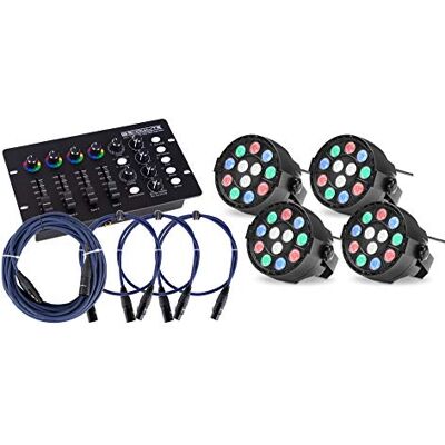 Showlite 4x SPS-121 LED Smart Party Spot (3 rote, 3 grüne, 3 blaue und 3 weiße LEDs mit je 1 Watt Leistung, DMX Controller mit extra Farbdrehreglern, inkl. 3x 1m und 1x 10m DMX-Kabel) Schwarz Showlite 4x SPS-121 LED Smart Party Spot (3 rote, 3 grüne, 3 blaue und 3 weiße LEDs mit je 1 Watt Leistung, DMX Controller mit extra Farbdrehreglern, inkl. 3x 1m und 1x 10m DMX-Kabel) Schwarz