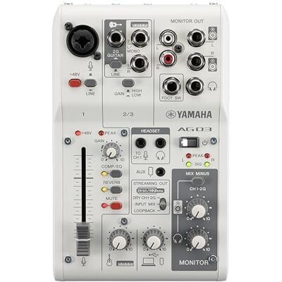Yamaha AG03MK2 3-Kanal-Live-Streaming Mischpult mit USB-Audio-Interface – Für Windows, Mac, iOS und Android – In Weiß Yamaha AG03MK2 3-Kanal-Live-Streaming Mischpult mit USB-Audio-Interface – Für Windows, Mac, iOS und Android – In Weiß