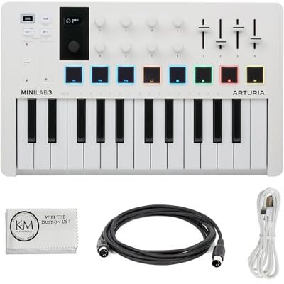 Arturia MiniLab 3 Compact MIDI Keyboard und Pad-Controller (Weiß) Set mit 1,8 m MIDI-Kabel und Reinigungstuch (3 Stück) Arturia MiniLab 3 Compact MIDI Keyboard und Pad-Controller (Weiß) Set mit 1,8 m MIDI-Kabel und Reinigungstuch (3 Stück)
