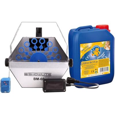 Showlite BM-60 Seifenblasen Set inkl. Seifenblasenfluid (kompakte Seifenblasen Maschine mit Funk-Fernbedienung und 2,5-Liter Seifenblasenfluid auf Wasserbasis) Showlite BM-60 Seifenblasen Set inkl. Seifenblasenfluid (kompakte Seifenblasen Maschine mit Funk-Fernbedienung und 2,5-Liter Seifenblasenfluid auf Wasserbasis)