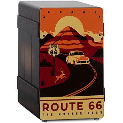 XDrum Design Series Cajon "Route 66", Designer-Cajon mit Vintage-Aufdruck Integrierter Bass Port, Korpus: HPL (High Pressure Laminate), Obere Hälfte der Schlagfläche geschraubt, Rutschfeste Gummifüße XDrum Design Series Cajon "Route 66", Designer-Cajon mit Vintage-Aufdruck Integrierter Bass Port, Korpus: HPL (High Pressure Laminate), Obere Hälfte der Schlagfläche geschraubt, Rutschfeste Gummifüße
