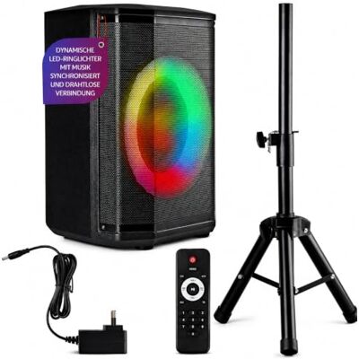 Pyle Partybox Bluetooth Lautsprecher 120W TWS – Kompakte PA Anlage mit kraftvollem Sound, LED Lichteffekte, Stativ, USB, Micro SD, FM Radio Pyle Partybox Bluetooth Lautsprecher 120W TWS – Kompakte PA Anlage mit kraftvollem Sound, LED Lichteffekte, Stativ, USB, Micro SD, FM Radio