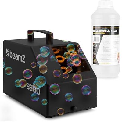 Beamz B300 Seifenblasenmaschine mit 1L Flüssigkeit, Fernbedienung, 25 Watt, Luftblasenmaschine, Bubble Machine, 10.000 Bubbles pro Minute, Seifenblasen Hochzeit Schwarz Beamz B300 Seifenblasenmaschine mit 1L Flüssigkeit, Fernbedienung, 25 Watt, Luftblasenmaschine, Bubble Machine, 10.000 Bubbles pro Minute, Seifenblasen Hochzeit Schwarz