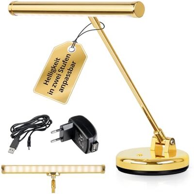 Showlite PL-1-GD-WW LED Klavierleuchte Klavierlampe mit 15 LEDs warmweißes Licht in 2 Stufen 36 cm Höhe Betrieb per USB, Netzstrom oder Batterie gold hochglanz Showlite PL-1-GD-WW LED Klavierleuchte Klavierlampe mit 15 LEDs warmweißes Licht in 2 Stufen 36 cm Höhe Betrieb per USB, Netzstrom oder Batterie gold hochglanz