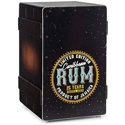 XDrum Design Series Cajon "Rum", Designer-Cajon mit Vintage-Aufdruck Integrierter Bass Port, Korpus: HPL (High Pressure Laminate), Obere Hälfte der Schlagfläche geschraubt, Rutschfeste Gummifüße XDrum Design Series Cajon "Rum", Designer-Cajon mit Vintage-Aufdruck Integrierter Bass Port, Korpus: HPL (High Pressure Laminate), Obere Hälfte der Schlagfläche geschraubt, Rutschfeste Gummifüße