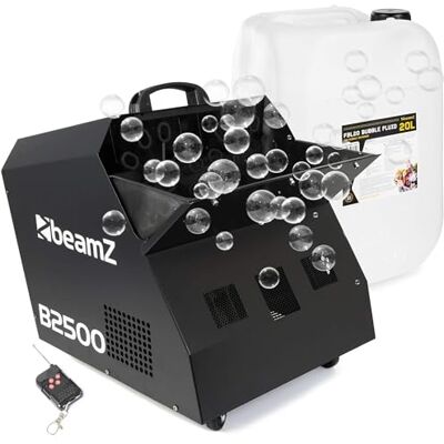 Beamz B2500 Seifenblasenmaschine mit 20 L Seifenblasenflüssigkeit, Bubble Maschine, Leistungsstarke Seifenblasen Maschine, inkl. Fernbedienung, 100 Watt, 2 Gebläse, Bubble Machine Schwarz Beamz B2500 Seifenblasenmaschine mit 20 L Seifenblasenflüssigkeit, Bubble Maschine, Leistungsstarke Seifenblasen Maschine, inkl. Fernbedienung, 100 Watt, 2 Gebläse, Bubble Machine Schwarz