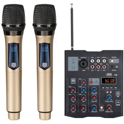 Malloy 5-Kanal-Audiomixer mit Drahtlosem UHF-Mikrofon, Studio-Soundmixer, Bluetooth-REC, DJ-Konsolenmischung für Karaoke, Langlebig Malloy 5-Kanal-Audiomixer mit Drahtlosem UHF-Mikrofon, Studio-Soundmixer, Bluetooth-REC, DJ-Konsolenmischung für Karaoke, Langlebig