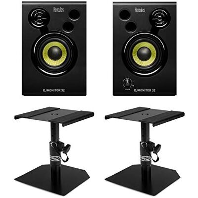 Hercules DJMonitor 32 Tischstativ Set (kompaktes Aktiv-Lautsprecher Paar mit 15W pro Satellit, 3"-Tieftöner & dualem Bass-Schacht im praktischen Set inkl. 2 Tischstativen für Studiomonitore) Schwarz Hercules DJMonitor 32 Tischstativ Set (kompaktes Aktiv-Lautsprecher Paar mit 15W pro Satellit, 3"-Tieftöner & dualem Bass-Schacht im praktischen Set inkl. 2 Tischstativen für Studiomonitore) Schwarz