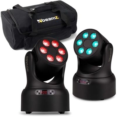 Beamz NOVA68-BK Moving Head Wash – 2er Set mit Tasche – Kompaktes Disco Licht, LED Moving Head mit 6x 8 Watt RGBW – DMX Licht, Automatik & Master/Slave – DJ Lichtanlage für Party Lichter, Disco Beamz NOVA68-BK Moving Head Wash – 2er Set mit Tasche – Kompaktes Disco Licht, LED Moving Head mit 6x 8 Watt RGBW – DMX Licht, Automatik & Master/Slave – DJ Lichtanlage für Party Lichter, Disco