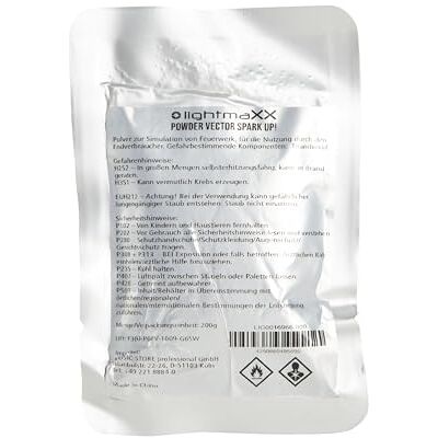 lightmaXX VECTOR Spark Up 200g Spezialgranulat für Effektmaschinen, 10-15 Minuten Funken-Effekt, Schutz vor Schmutz und Feuchtigkeit, Sicher und Langlebig lightmaXX VECTOR Spark Up 200g Spezialgranulat für Effektmaschinen, 10-15 Minuten Funken-Effekt, Schutz vor Schmutz und Feuchtigkeit, Sicher und Langlebig