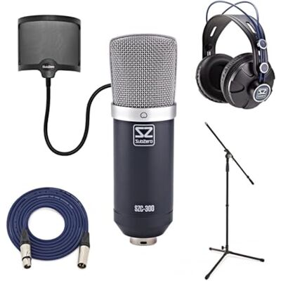 SubZero Aufnahme-Set Ideal für Podcasts, Rundfunk und Musikaufnahmen, Großes Kondensatormikrofon mit Popschutz, Ständer und Kopfhörer SubZero Aufnahme-Set Ideal für Podcasts, Rundfunk und Musikaufnahmen, Großes Kondensatormikrofon mit Popschutz, Ständer und Kopfhörer
