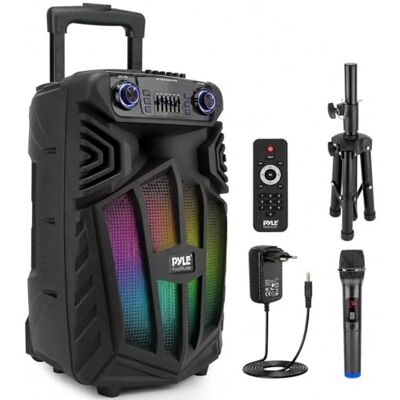Pyle Tragbarer Bluetooth-PA-Lautsprecher, 1680 W, wiederaufladbar, (15 Zoll) Karaoke-Party-Lautsprecher, Audiosystem mit kabellosem Mikrofon und Rädern, TWS, Partylichter, LED-Display, 6,5 mm Pyle Tragbarer Bluetooth-PA-Lautsprecher, 1680 W, wiederaufladbar, (15 Zoll) Karaoke-Party-Lautsprecher, Audiosystem mit kabellosem Mikrofon und Rädern, TWS, Partylichter, LED-Display, 6,5 mm