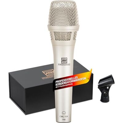 Pronomic CML-104 Kondensator Vokalmikrofon, Richtcharakteristik: Niere Integrierter Windschutz, Signal-Rausch-Verhältnis: 82 dB, Kondensator-Kapsel: 20 mm, Stromversorgung: 48V Phantomspeisung Pronomic CML-104 Kondensator Vokalmikrofon, Richtcharakteristik: Niere Integrierter Windschutz, Signal-Rausch-Verhältnis: 82 dB, Kondensator-Kapsel: 20 mm, Stromversorgung: 48V Phantomspeisung