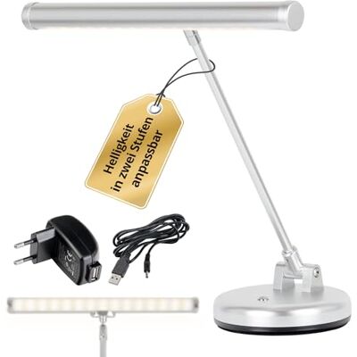Showlite PL-1-SL-KW LED Klavierleuchte Klavierlampe mit 15 LEDs warmweißes Licht in 2 Stufen 36 cm Höhe Betrieb per USB, Netzstrom oder Batterie silber matt Showlite PL-1-SL-KW LED Klavierleuchte Klavierlampe mit 15 LEDs warmweißes Licht in 2 Stufen 36 cm Höhe Betrieb per USB, Netzstrom oder Batterie silber matt