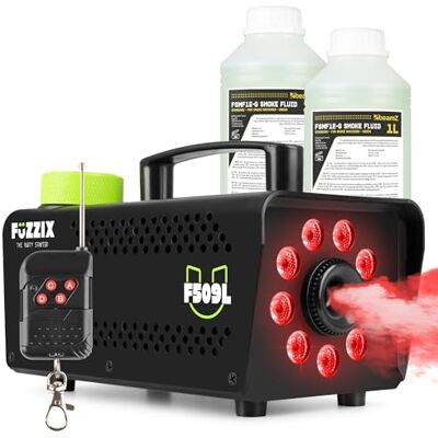 Fuzzix F509L Nebelmaschine Mini mit LED Lichteffekt und 2 Liter Nebelfluid, 500 Watt mit Fernbedienung, Rauchmaschine Party, Smoke Machine mit 9 LEDs RGB, Hochzeiten, Nebelmaschine Halloween Fuzzix F509L Nebelmaschine Mini mit LED Lichteffekt und 2 Liter Nebelfluid, 500 Watt mit Fernbedienung, Rauchmaschine Party, Smoke Machine mit 9 LEDs RGB, Hochzeiten, Nebelmaschine Halloween