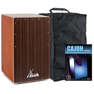 XDrum Cajon El Bajo Bass Port Cocoa Brown/Ebony Set Cajon mit Bass POrt, Edelholz-Furnier-Schlagflächen & fest installiertem Snare Teppich inkl. Gigbag & Cajonschule für Einsteiger XDrum Cajon El Bajo Bass Port Cocoa Brown/Ebony Set Cajon mit Bass POrt, Edelholz-Furnier-Schlagflächen & fest installiertem Snare Teppich inkl. Gigbag & Cajonschule für Einsteiger