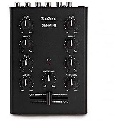 SubZero 2-Kanal-Desktop-Mini-DJ-Mixer mit Crossfader und Mikrofoneingang Fester 2-Band-EQ pro Kanal mit 30dB Verstärkung, kompakt und tragbar mit nur 0,42kg, robustes Design für unterwegs SubZero 2-Kanal-Desktop-Mini-DJ-Mixer mit Crossfader und Mikrofoneingang Fester 2-Band-EQ pro Kanal mit 30dB Verstärkung, kompakt und tragbar mit nur 0,42kg, robustes Design für unterwegs