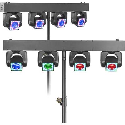 Beamz ShowBar GO Shine 2er-Set – je 4x 40W RGBW Moving Heads mit 24er-LED-Ring-Effekt, DMX 11/48 CH, 540° Pan/180° Tilt, mit 2x Lichtstativ 2,2 m, für DJs und Bühne – Schwarz Beamz ShowBar GO Shine 2er-Set – je 4x 40W RGBW Moving Heads mit 24er-LED-Ring-Effekt, DMX 11/48 CH, 540° Pan/180° Tilt, mit 2x Lichtstativ 2,2 m, für DJs und Bühne – Schwarz