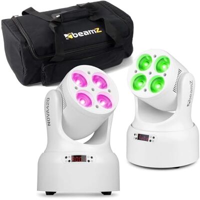 Beamz NOVA420-WH Moving Head Wash – 2er Set mit Tasche – Kompaktes Disco Licht, LED Moving Head mit 4x 20 Watt RGBW – DMX Licht, Automatik & Master/Slave – DJ Lichtanlage für Party Lichter Disco Beamz NOVA420-WH Moving Head Wash – 2er Set mit Tasche – Kompaktes Disco Licht, LED Moving Head mit 4x 20 Watt RGBW – DMX Licht, Automatik & Master/Slave – DJ Lichtanlage für Party Lichter Disco