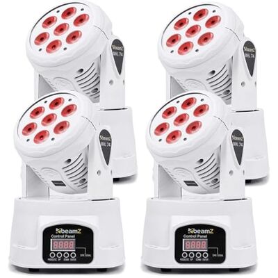 Beamz MHL74 Movinghead 4er Set, Moving head Set LED 4x9 Watt DMX DJ Licht, Discolicht Partylicht, bewegliche Köpfe Disco Licht, Soundgesteuert, Auto-Modus DJ Lichteffekte Weiß Beamz MHL74 Movinghead 4er Set, Moving head Set LED 4x9 Watt DMX DJ Licht, Discolicht Partylicht, bewegliche Köpfe Disco Licht, Soundgesteuert, Auto-Modus DJ Lichteffekte Weiß