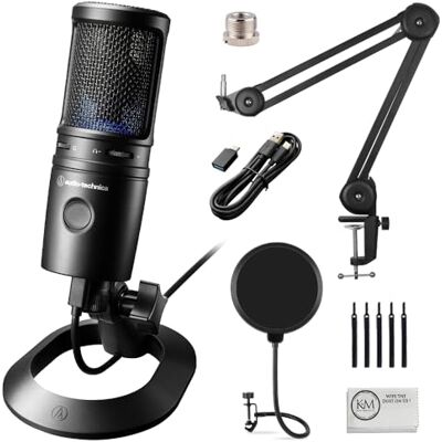 Audio-Technica AT2020USB-X Nierenkondensator USB Mikrofon mit Mikrofonarm + Windschutz Popfilter + Reinigungstuch (4 Stück) Audio-Technica AT2020USB-X Nierenkondensator USB Mikrofon mit Mikrofonarm + Windschutz Popfilter + Reinigungstuch (4 Stück)