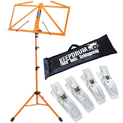 keepdrum MUS3OR Notenständer Orange + Tasche + 4 Stück Clip Notenklammer keepdrum MUS3OR Notenständer Orange + Tasche + 4 Stück Clip Notenklammer