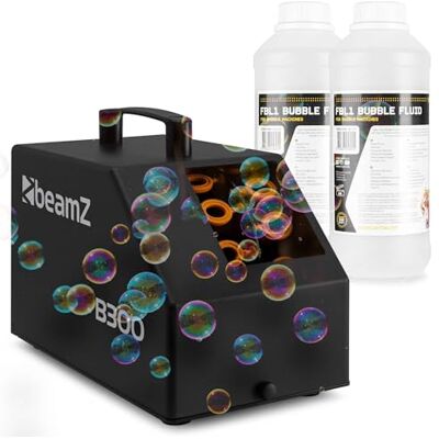 Beamz B300 Seifenblasenmaschine mit 2L Flüssigkeit, Fernbedienung, 25 Watt 10.000 Bubbles pro Minute, 2L Seifenblasenflüssigkeit, Luftblasenmaschine, Bubble Machine, Seifenblasen Hochzeit Schwarz Beamz B300 Seifenblasenmaschine mit 2L Flüssigkeit, Fernbedienung, 25 Watt 10.000 Bubbles pro Minute, 2L Seifenblasenflüssigkeit, Luftblasenmaschine, Bubble Machine, Seifenblasen Hochzeit Schwarz