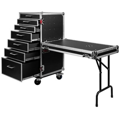 Gator Cases GTOUR-Serie Flightcase mit 7 Schubladen + ausklappbarem Tisch Profi-Transportkoffer mit Rollen für Bühne, Studio & Tour (GTOUR-WORKST7) Gator Cases GTOUR-Serie Flightcase mit 7 Schubladen + ausklappbarem Tisch Profi-Transportkoffer mit Rollen für Bühne, Studio & Tour (GTOUR-WORKST7)
