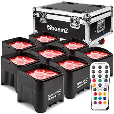 Beamz BBP94 LED Uplight LED Par Strahler, 8er Set im Ladecase, 10 x 4 Watt, Bühnenbeleuchtung Set für DJ Pult, Bühnenlicht, DMX-LAN, Partylicht Musikgesteuert, Bühnenequipment, mit Fernbedienung Beamz BBP94 LED Uplight LED Par Strahler, 8er Set im Ladecase, 10 x 4 Watt, Bühnenbeleuchtung Set für DJ Pult, Bühnenlicht, DMX-LAN, Partylicht Musikgesteuert, Bühnenequipment, mit Fernbedienung
