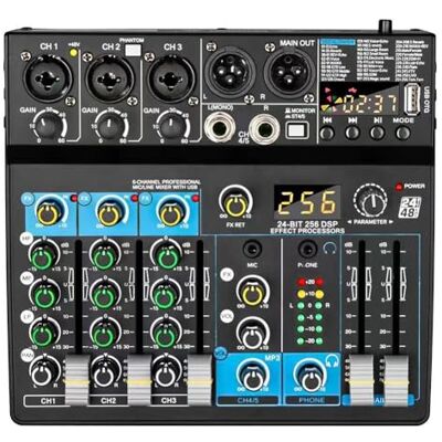 ISKDJBJG Kleiner 6-Kanal-Multifunktionsmixer für Bühnenauftritte, Karaoke-Liveübertragungen, mit USB-Bluetooth-Mixer ISKDJBJG Kleiner 6-Kanal-Multifunktionsmixer für Bühnenauftritte, Karaoke-Liveübertragungen, mit USB-Bluetooth-Mixer