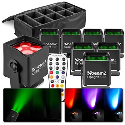 Beamz BBP44 Akku Uplight 8er Set mit Tasche Mini 4x4 Watt LED Par Strahler 25h Akkulaufzeit, 0-100% Dimmer, RGWB, IP65, Bühnenbeleuchtung, Soundmodus, Automodi, inkl. Fernbedienung, Batterie, Outdoor Beamz BBP44 Akku Uplight 8er Set mit Tasche Mini 4x4 Watt LED Par Strahler 25h Akkulaufzeit, 0-100% Dimmer, RGWB, IP65, Bühnenbeleuchtung, Soundmodus, Automodi, inkl. Fernbedienung, Batterie, Outdoor