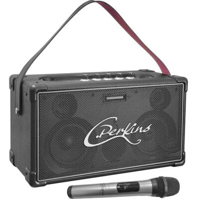 C.Perkins Nashville-Sound Tragbarer, wiederaufladbarer Bluetooth-Lautsprecher 1 UHF-Mikrofon Bluetooth, USB, MicroSD, AUX, Mikrofon- und Gitarreneingang Holzgehäuse Kunstleder C.Perkins Nashville-Sound Tragbarer, wiederaufladbarer Bluetooth-Lautsprecher 1 UHF-Mikrofon Bluetooth, USB, MicroSD, AUX, Mikrofon- und Gitarreneingang Holzgehäuse Kunstleder